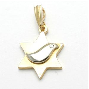 14k Yellow White gold Diamond Jewish Star of David Dove Pendant - JewelryJudaica