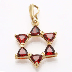 14k Yellow Gold Garnet Jewish Star of David Pendant - JewelryJudaica