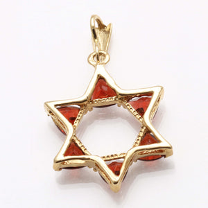 14k Yellow Gold Garnet Jewish Star of David Pendant - JewelryJudaica