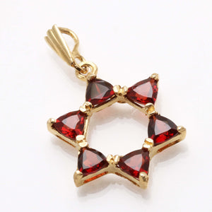 14k Yellow Gold Garnet Jewish Star of David Pendant - JewelryJudaica