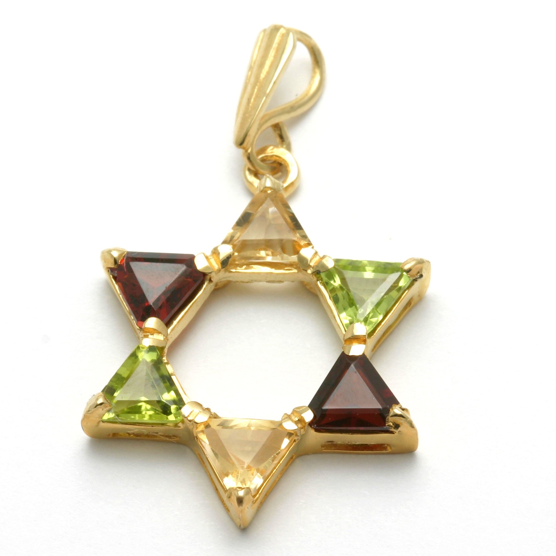14k Yellow Gold Jewish Star of David Multicolor Garnet Citrine Peridot - JewelryJudaica