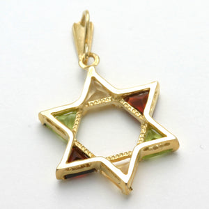 14k Yellow Gold Jewish Star of David Multicolor Garnet Citrine Peridot - JewelryJudaica