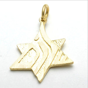 14k Yellow gold Jewish Star of David Pendant Shalom - JewelryJudaica
