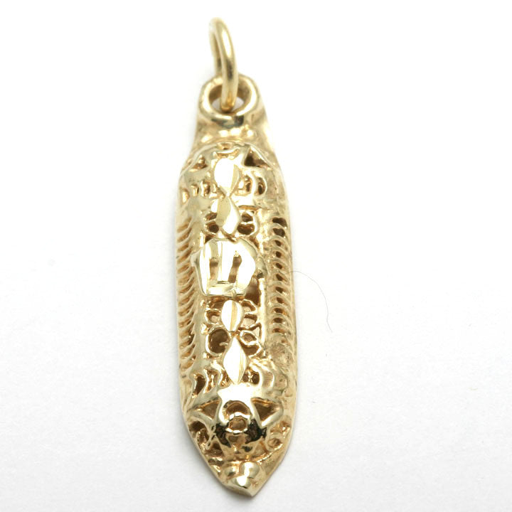 14k Yellow Gold Mezuzah Pendant Filigree Israel - JewelryJudaica
