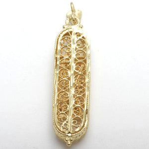 14k Yellow gold Filigree Mezuzah Shadai Large - JewelryJudaica