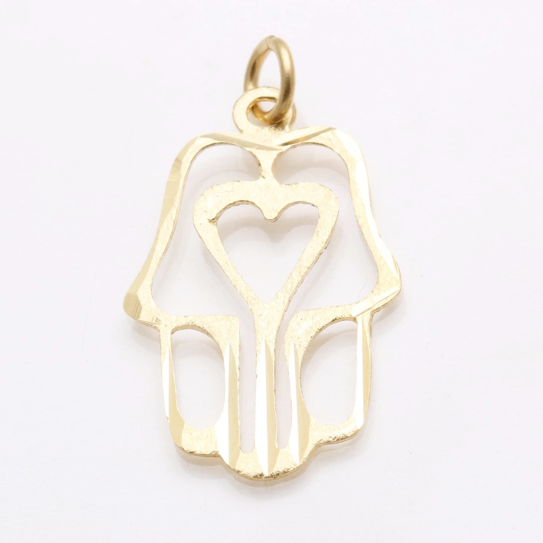 14k Yellow Gold Hamsa Heart Pendant - JewelryJudaica