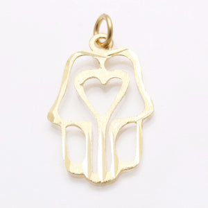 14k Yellow Gold Hamsa Heart Pendant - JewelryJudaica