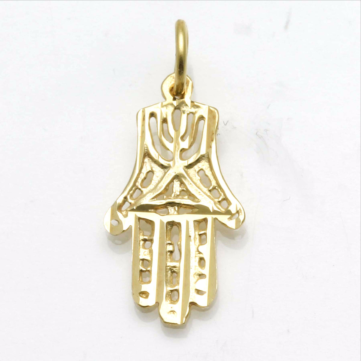 14k Yellow Gold Filigree Hamsa pendant Menorah - JewelryJudaica