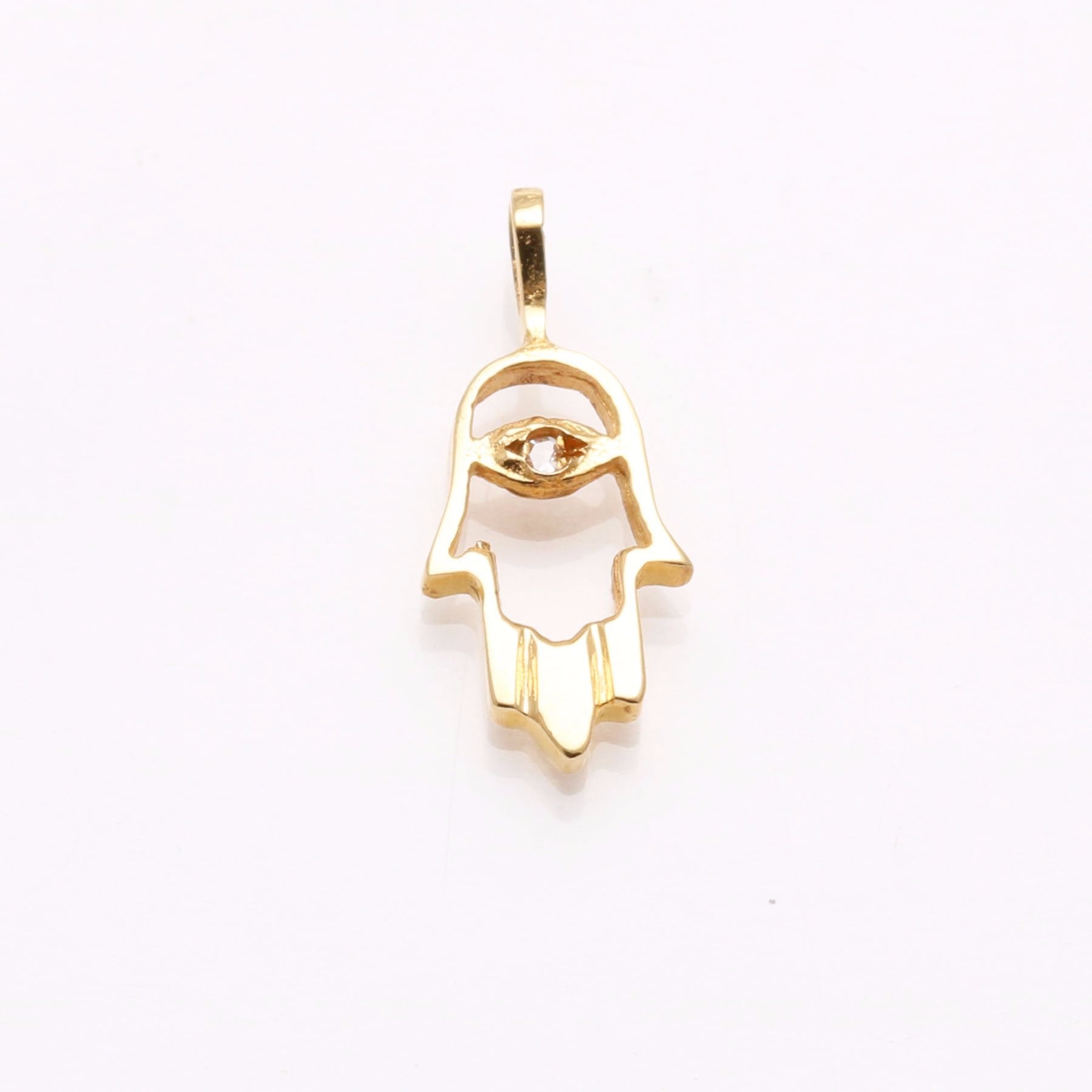 14k Yellow Gold Hamsa Diamond Pendant Modern Small - JewelryJudaica