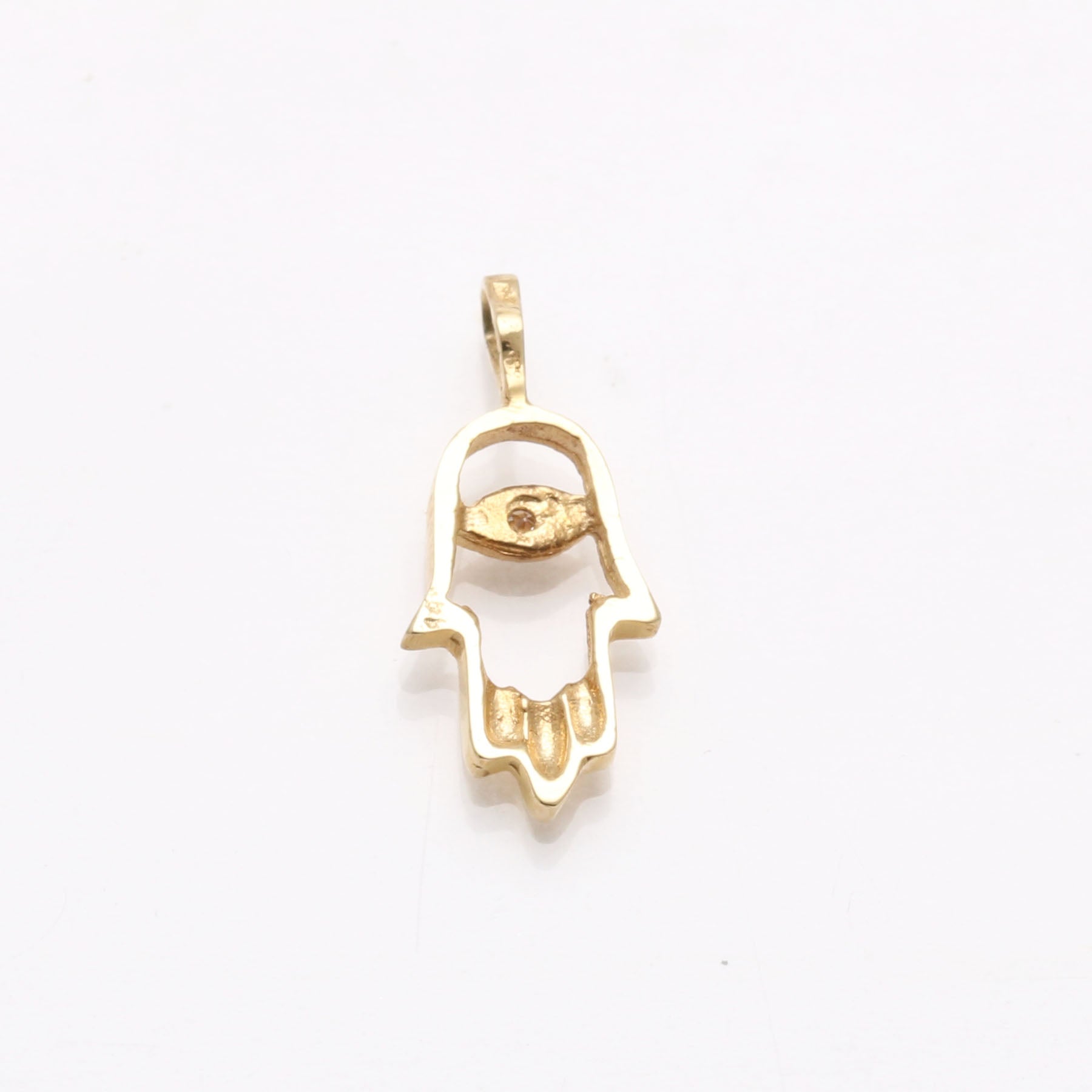 14k Yellow Gold Hamsa Diamond Pendant Modern Small - JewelryJudaica