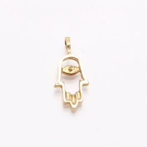 14k Yellow Gold Hamsa Diamond Pendant Modern Small - JewelryJudaica