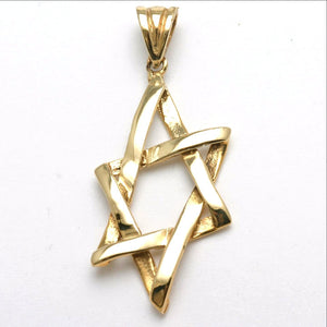 14k Yellow Gold Star of David Pendant Woven Large - JewelryJudaica