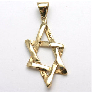 14k Yellow Gold Star of David Pendant Woven Large - JewelryJudaica