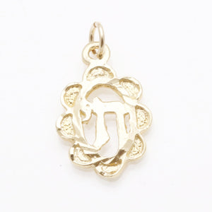 14k Yellow Gold Chai Flower Pendant - JewelryJudaica