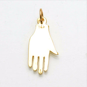 14k Yellow Gold Hamsa Chai Pendant Small - JewelryJudaica