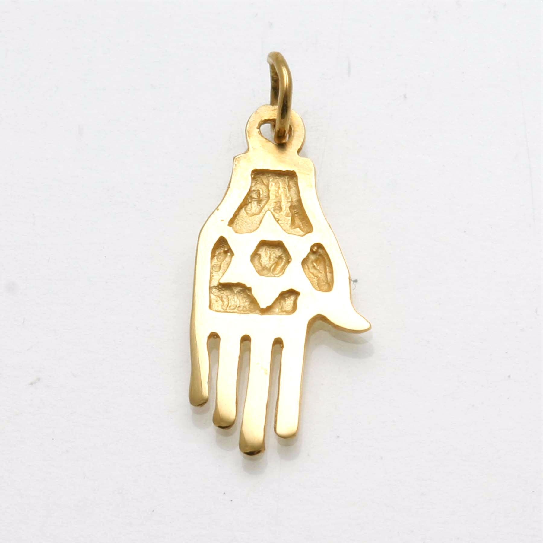 14k Yellow Gold Hamsa Star of David Pendant Small - JewelryJudaica