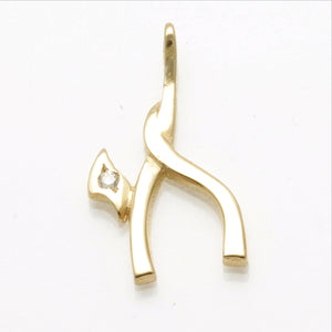 14k Yellow Gold Chai Diamond Modern Pendant - JewelryJudaica