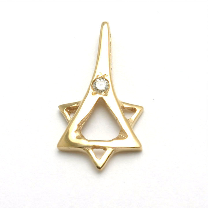 14k Yellow gold Jewish Star of David Pendant Modern Diamond - JewelryJudaica