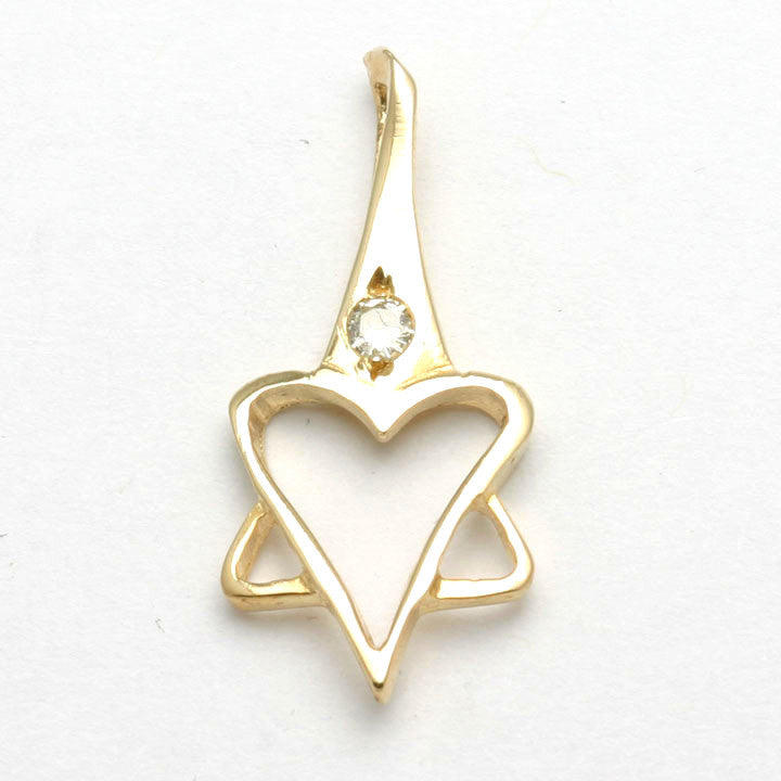 14k Yellow Gold Star of David Heart Pendant Dainty - JewelryJudaica