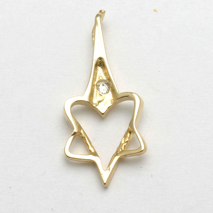 14k Yellow Gold Star of David Heart Pendant Dainty - JewelryJudaica
