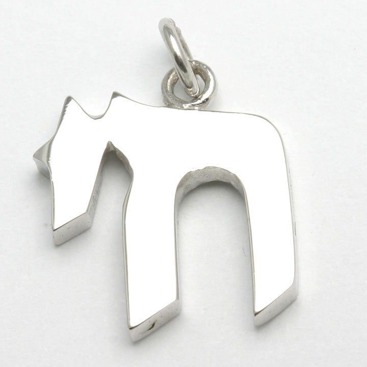 14k White Gold Chai Modern Pendant Solid - JewelryJudaica