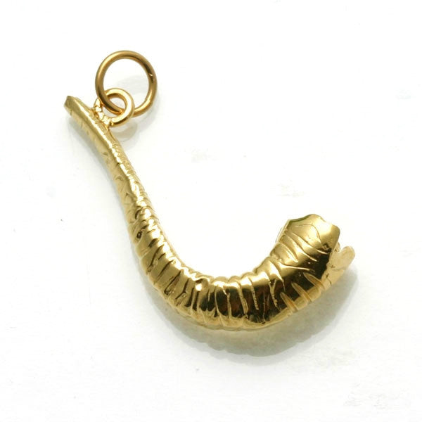 14k Yellow Gold Shofar Pendant Solid 3D Rosh Hashana - JewelryJudaica