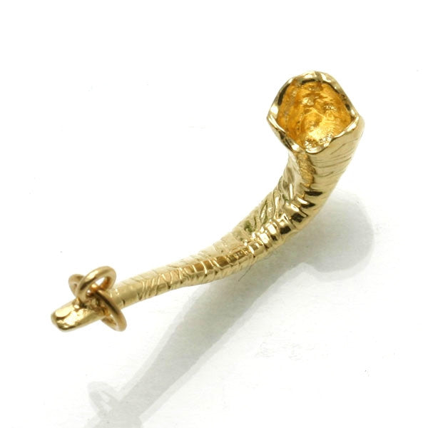 14k Yellow Gold Shofar Pendant Solid 3D Rosh Hashana - JewelryJudaica