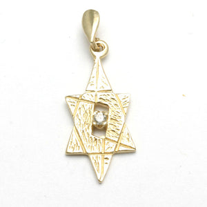14k Yellow gold Star of David Diamond Pendant Modern Textured - JewelryJudaica