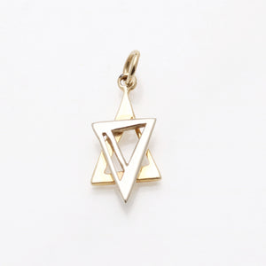 14k Yellow & White Gold Modern Star of David Pendant Elongated - JewelryJudaica