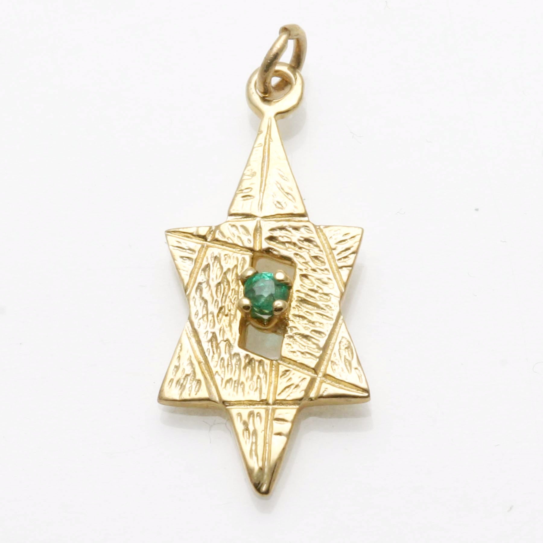 14k Yellow gold Star of David Modern Emerald Pendant - JewelryJudaica