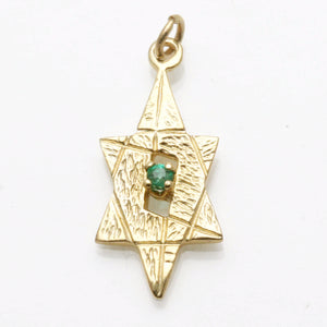14k Yellow gold Star of David Modern Emerald Pendant - JewelryJudaica