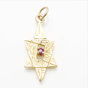 14k Yellow gold Star of David Modern Ruby Pendant - JewelryJudaica