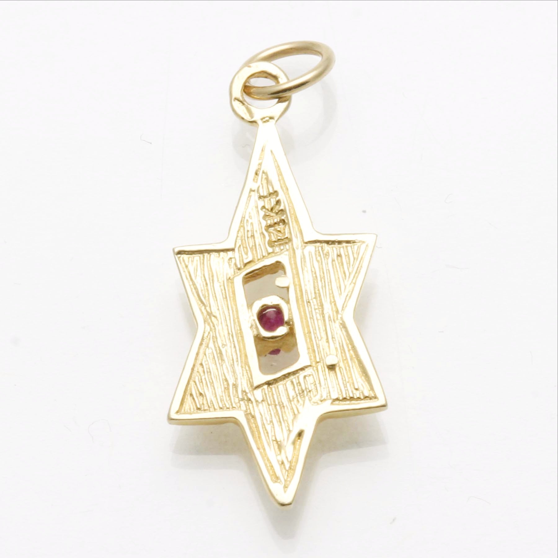 14k Yellow gold Star of David Modern Ruby Pendant - JewelryJudaica