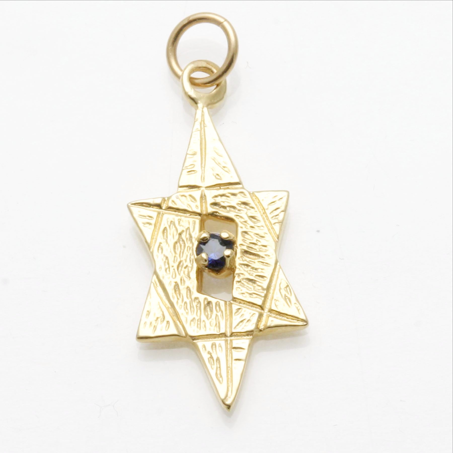 14k Yellow gold Star of David Modern Sapphire Pendant - JewelryJudaica