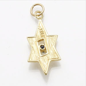 14k Yellow gold Star of David Modern Sapphire Pendant - JewelryJudaica