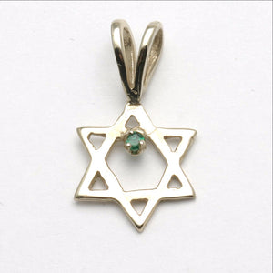 14k White Gold Star of David Pendant Emerald Green - JewelryJudaica