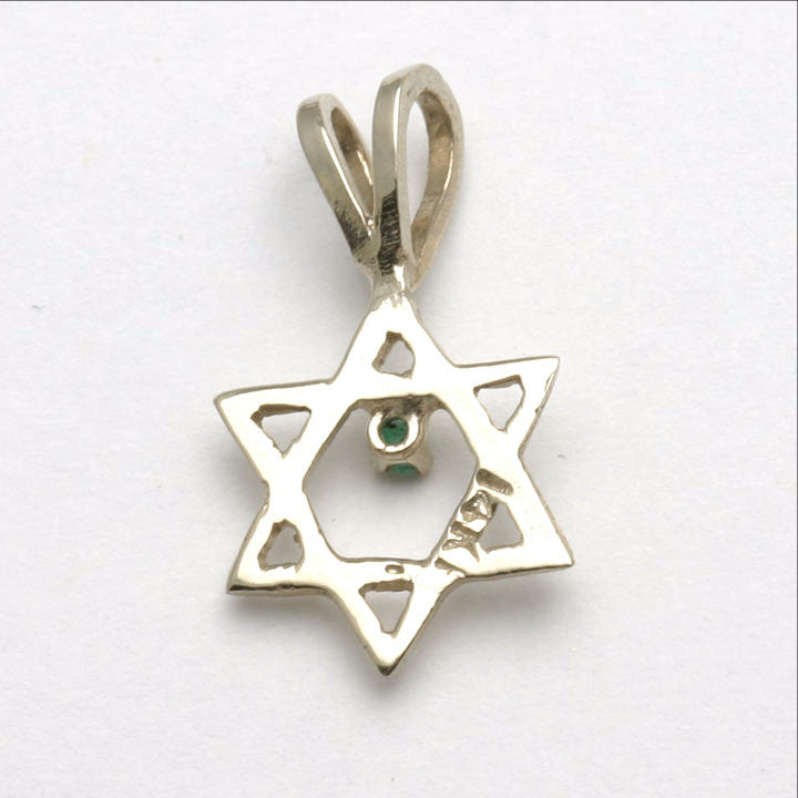 14k White Gold Star of David Pendant Emerald Green - JewelryJudaica