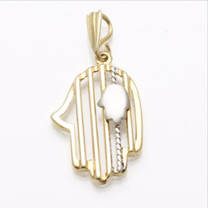 14k Yellow White Gold Hamsa Pendant Modern - JewelryJudaica