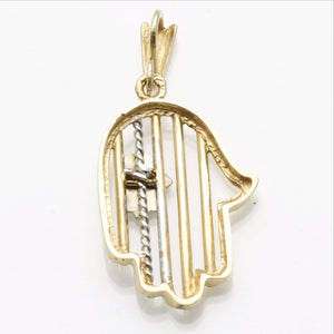 14k Yellow White Gold Hamsa Pendant Modern - JewelryJudaica