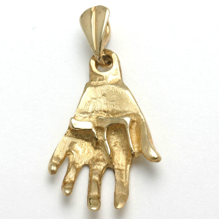14k Yellow gold Hamsa Chai Hand Judaica - JewelryJudaica