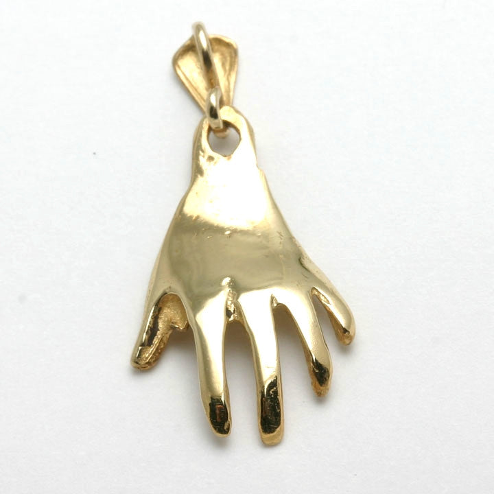 14k Yellow gold Hamsa Chai Hand Judaica - JewelryJudaica