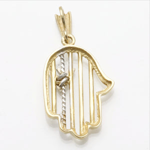 14k Yellow White Gold Hamsa Pendant Modern Shin - JewelryJudaica