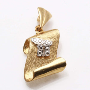 14k Yellow Gold Chai Scroll Pendant - JewelryJudaica