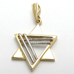 14k Yellow & White Gold Modern Jewish Star of David Pendant - JewelryJudaica