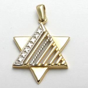 14k Yellow & White Gold Jewish Star of David Pendant Modern - JewelryJudaica
