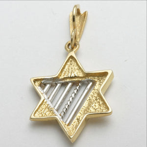 14k Yellow & White Gold Jewish Star of David Modern Pendant - JewelryJudaica