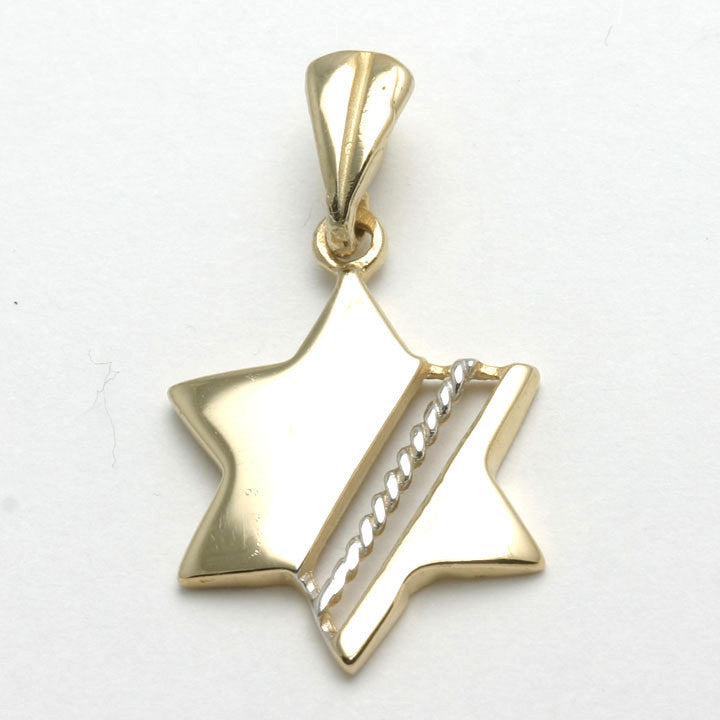 14k Yellow & White Gold Jewish Star of David Modern - JewelryJudaica
