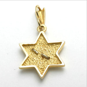 14k Yellow & White Gold Jewish Star of David Pendant Shin Flame Matte - JewelryJudaica