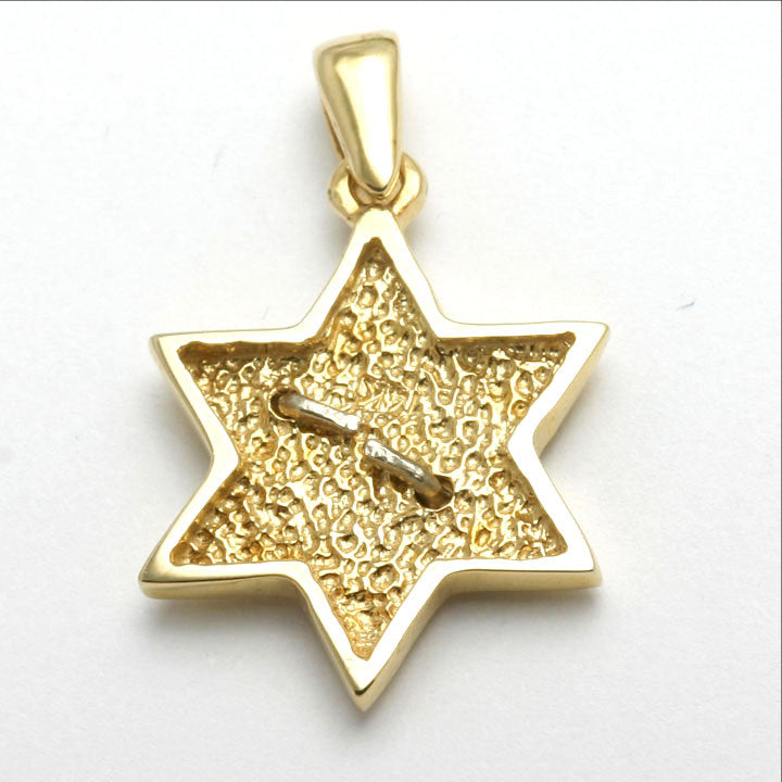 14k Yellow & White Gold Jewish Star of David Chai Pendant - JewelryJudaica