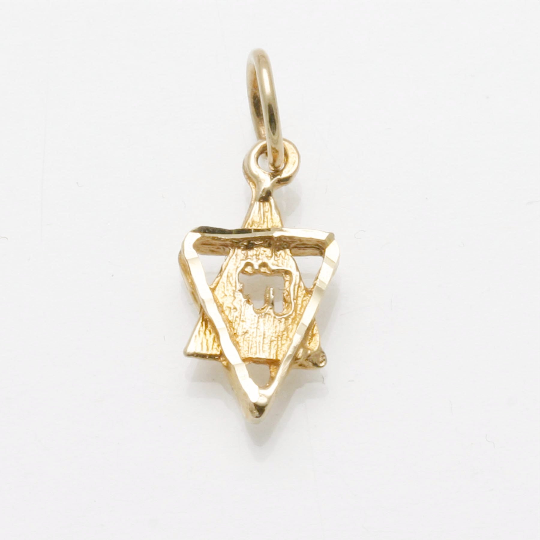 14k Yellow Gold Star of David Chai Pendant Small Modern - JewelryJudaica